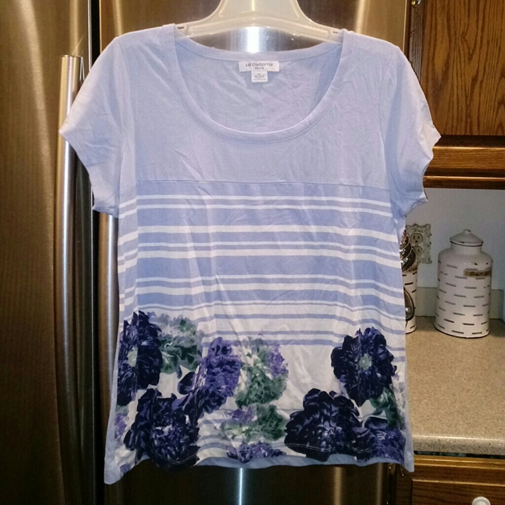 Vintage Liz Claiborne Floral/Striped Top Size PL - Picture 1 of 4